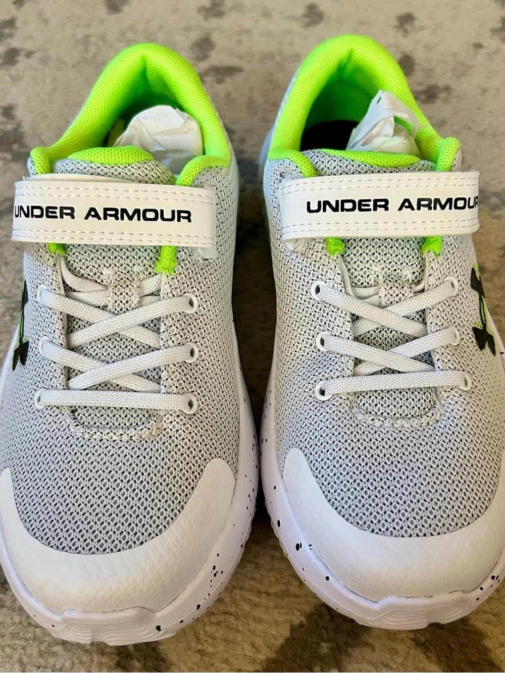 NIB Under Armour Kids' White and Neon Green Athletic Shoes